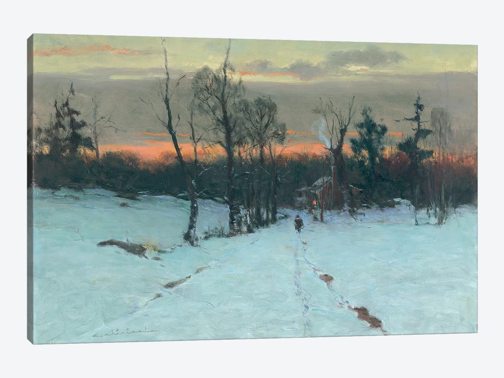 Red Hat Snow Scene by Ernest Chiriacka 1-piece Canvas Print