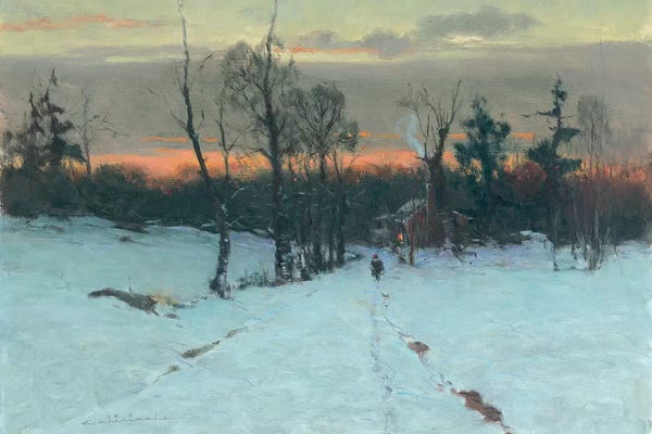 Ernest Chiriacka: Red Hat Snow Scene by Ernest Chiriacka