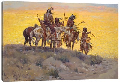 Scouts Along The Prairie Canvas Art Print - Indigenous & Native American Culture