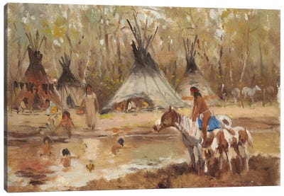 Sioux Camp Canvas Art Print - Horseback Art