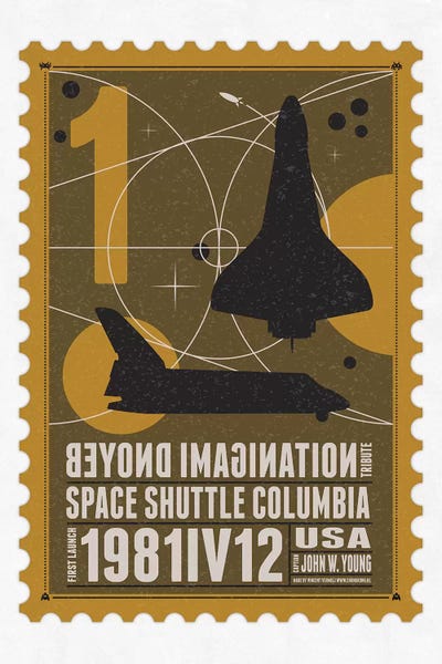Kids Transportation Art: Starships 01 Postage Stamp Space Shuttle by Chungkong