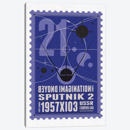 Starships 21 Postage Stamp Sputnik 2 Canvas Print #CKG1015} by Chungkong Canvas Artwork