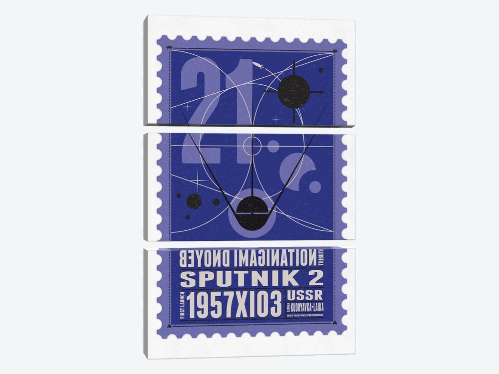 Starships 21 Postage Stamp Sputnik 2 by Chungkong 3-piece Canvas Print