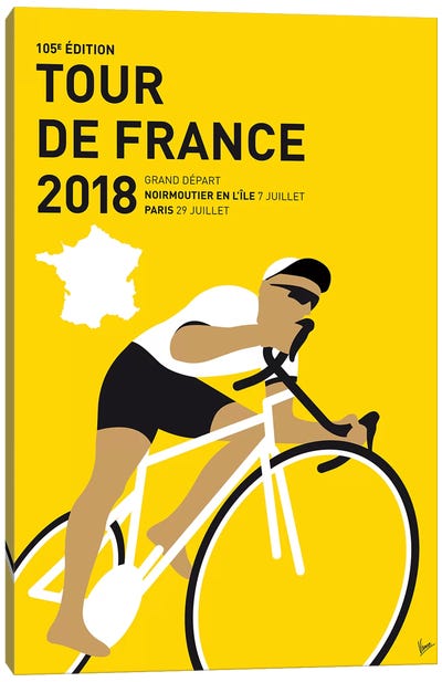 Tour de France 2018 Minimal Poster Canvas Art Print - Bicycle Art