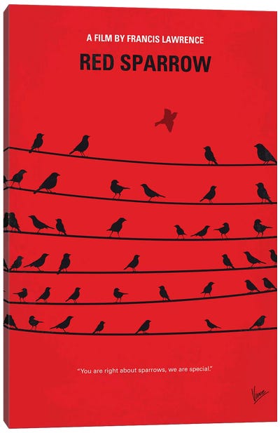 Red Sparrow Minimal Movie Poster Canvas Art Print - Birds On A Wire