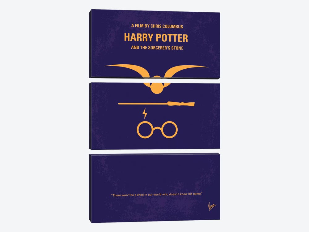 Harry Potter And The Sorcerer's Stone Minimal Movie Poster by Chungkong 3-piece Canvas Art Print