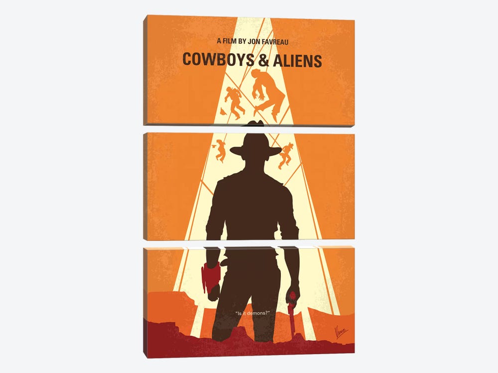 Cowboys And Aliens Minimal Movie Poster by Chungkong 3-piece Canvas Art Print