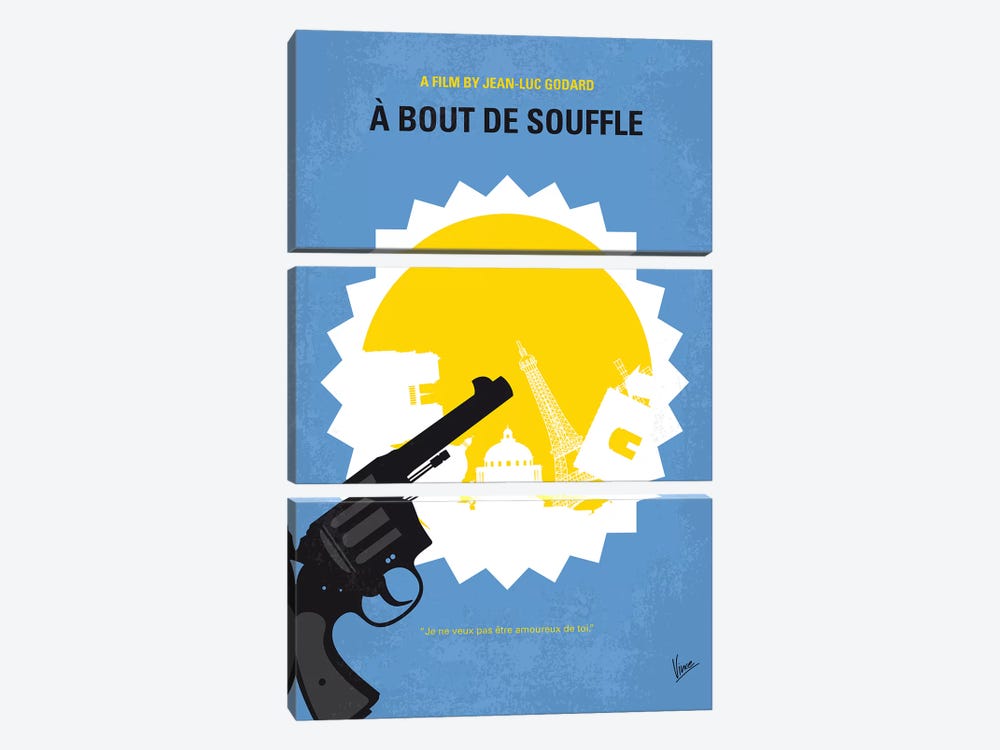 A Bout De Souffle Minimal Movie Poster by Chungkong 3-piece Canvas Artwork