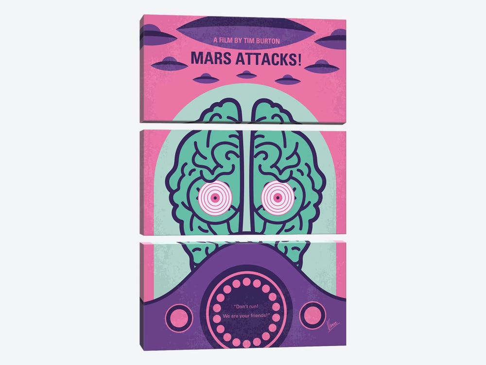 Mars Attacks Minimal Movie Poster by Chungkong 3-piece Canvas Wall Art