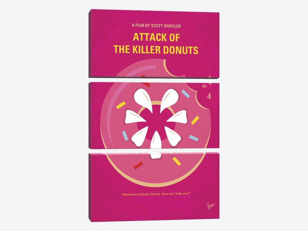 Attack Of The Killer Donuts Minimal Movie Poster by Chungkong 3-piece Canvas Wall Art