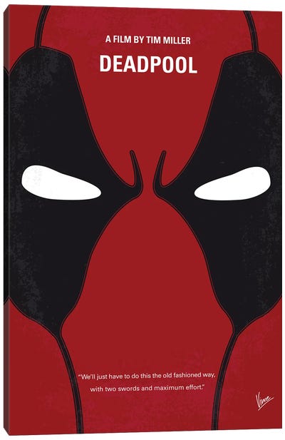 Deadpool Poster Canvas Art Print - Black, White & Red Art