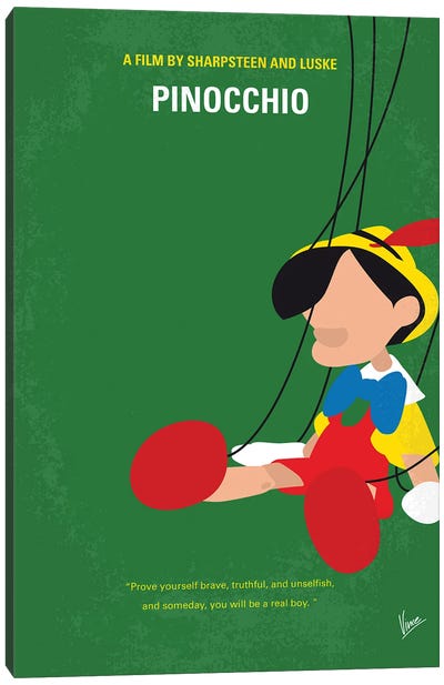 Pinocchio Poster Canvas Art Print - Animation & Kids Minimalist Movie Posters