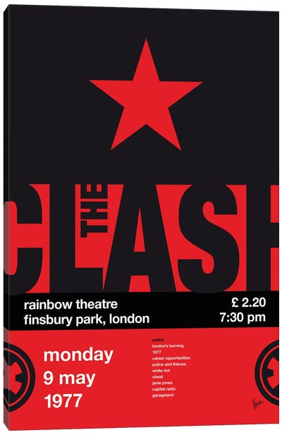 The Clash Poster Canvas Art Print - Black, White & Red Art