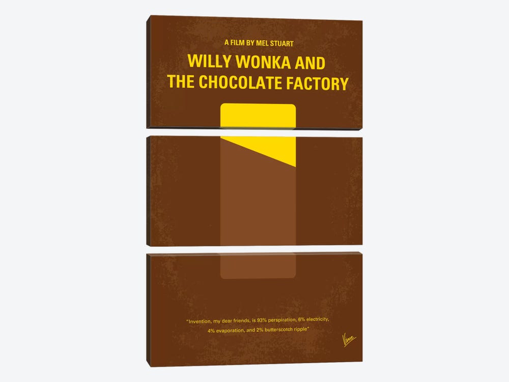 Willy Wonka And The Chocolate Factory Minimal Movie Poster by Chungkong 3-piece Canvas Print
