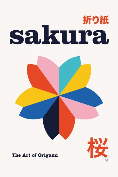 Japanese Décor: Sakura Origami Geometric Poster by Chungkong