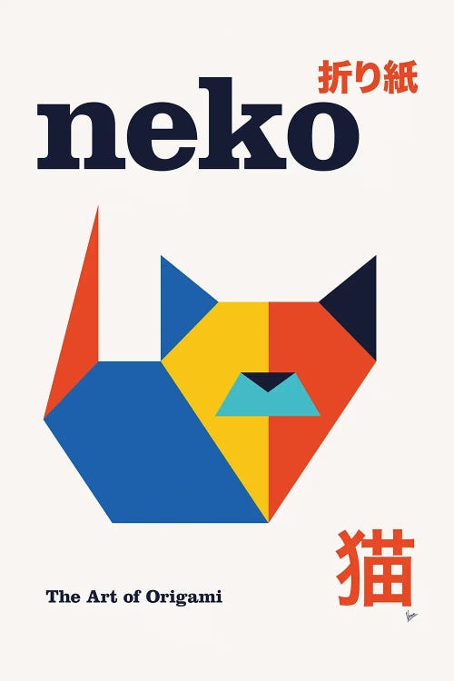 Neko Origami Geometric Poster