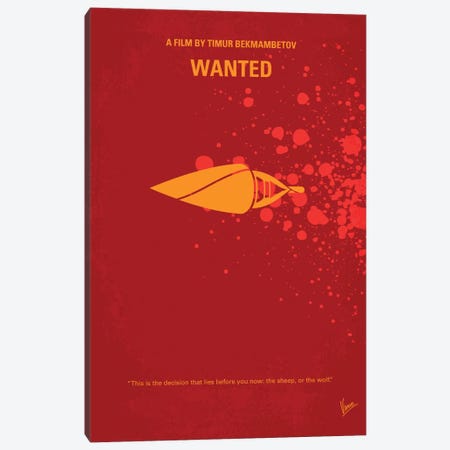 Wanted Minimal Movie Poster Canvas Print #CKG186} by Chungkong Canvas Art Print