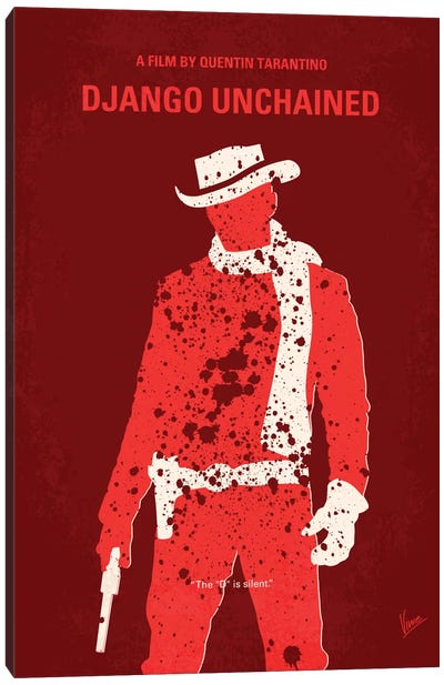 Django Unchained Minimal Movie Poster Canvas Art Print - Cowboy & Cowgirl Art