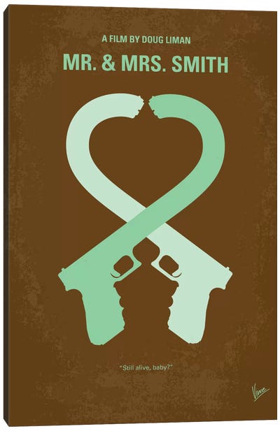 Mr. And Mrs. Smith Minimal Movie Poster Canvas Art Print - Weapons & Artillery Art