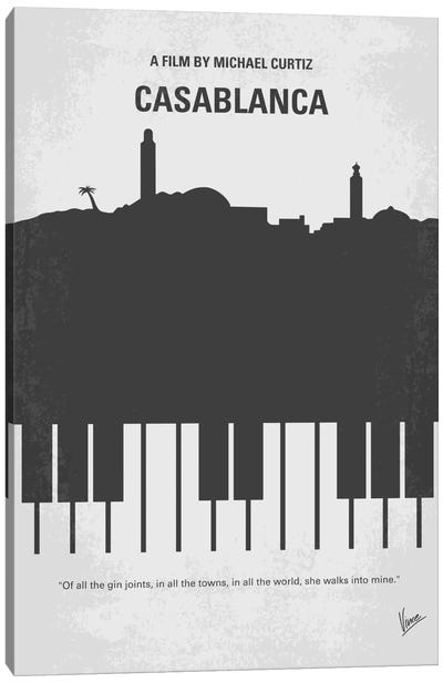 Casablanca Minimal Movie Poster Canvas Art Print - Black & White Pop Culture Art