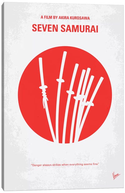 Seven Samurai Minimal Movie Poster Canvas Art Print - Minimalist Movie Posters