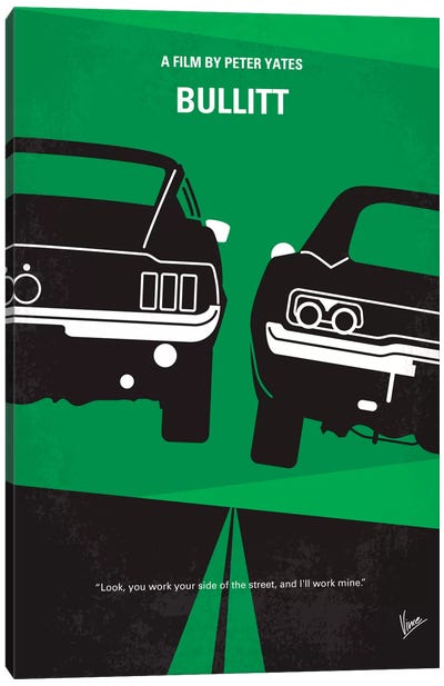 Bullitt Minimal Movie Poster Canvas Art Print - Automobile Art