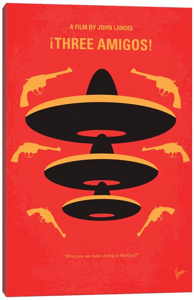 Three Amigos Minimal Movie Poster Canvas Art Print - Comedy Minimalist Movie Posters