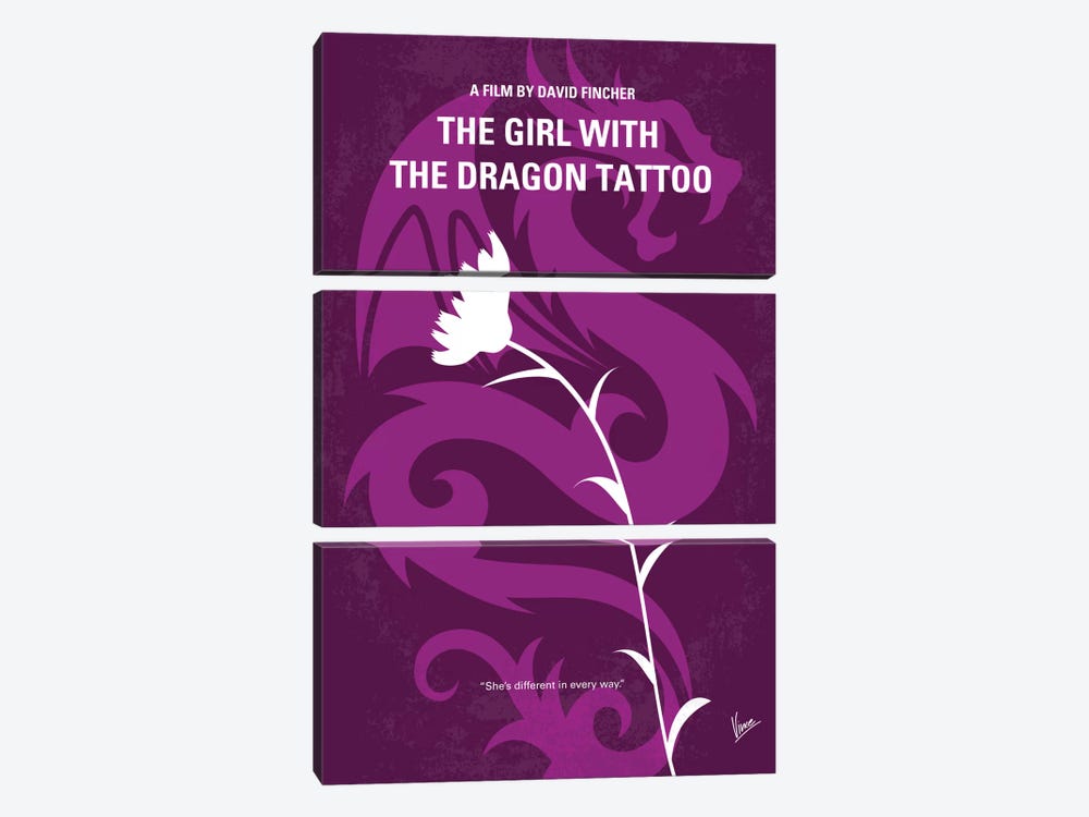 The Girl With The Dragon Tattoo Minimal Movie Poster by Chungkong 3-piece Canvas Art Print
