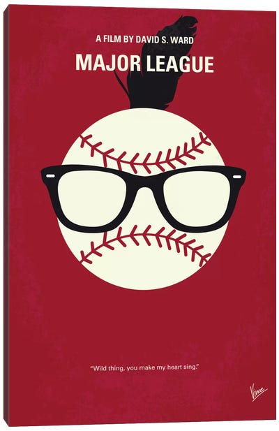 Major League Minimal Movie Poster Canvas Art Print - Black, White & Red Art