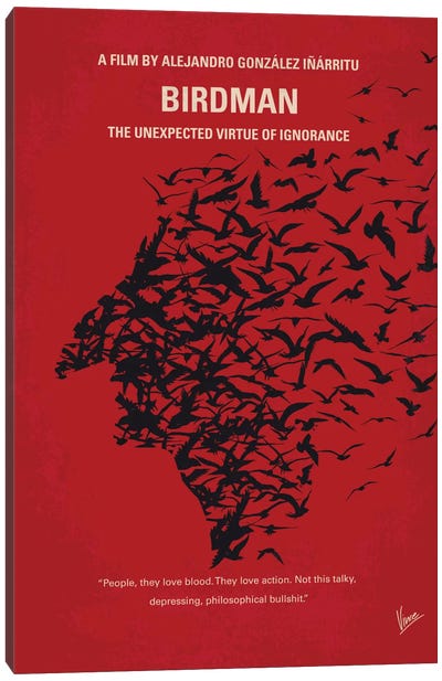 Birdman or (The Unexpected Virtue Of Ignorance) Minimal Movie Poster Canvas Art Print - Chungkong's Comedy Movie Posters