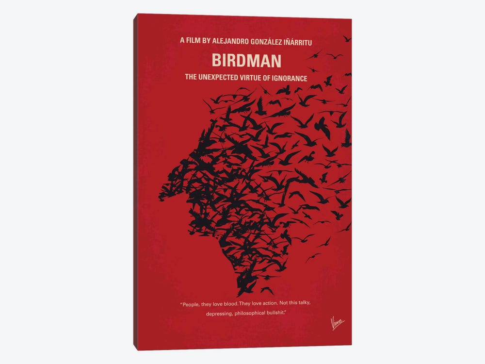 Birdman or (The Unexpected Virtue Of Ignorance) Minimal Movie Poster by Chungkong 1-piece Canvas Art Print