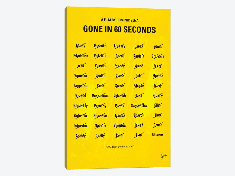Gone In 60 Seconds Minimal Movie Poster by Chungkong 1-piece Canvas Art