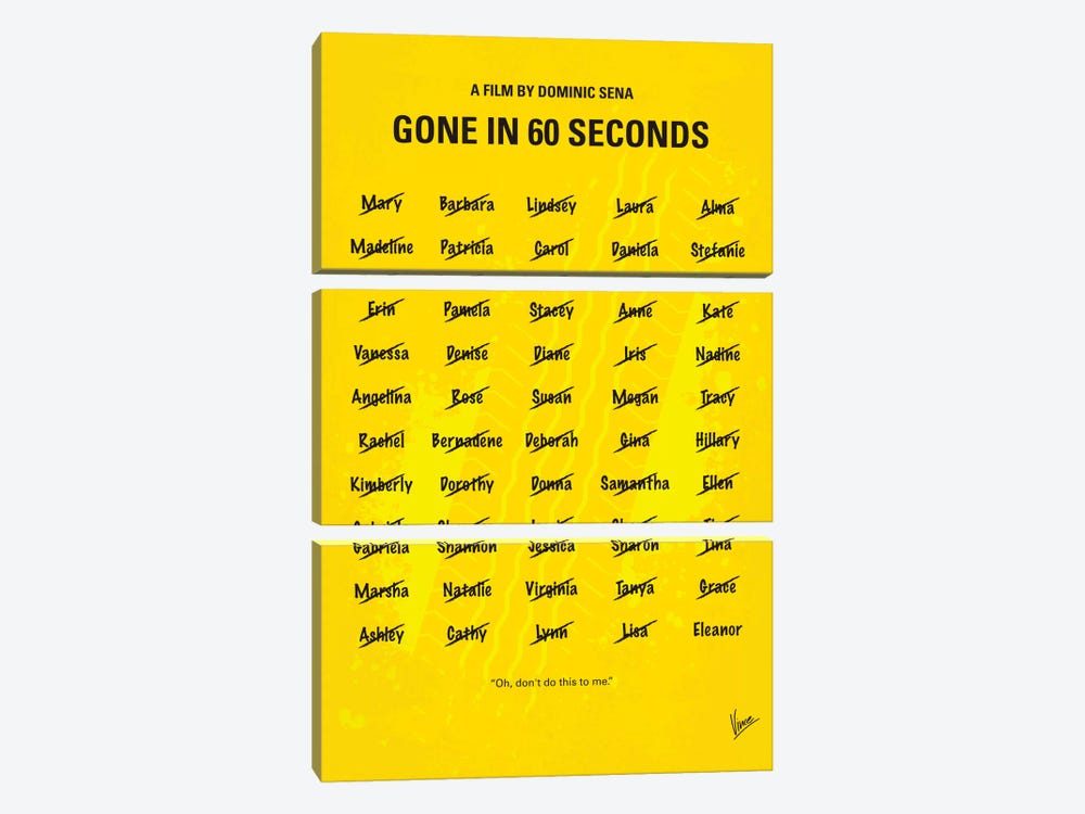 Gone In 60 Seconds Minimal Movie Poster by Chungkong 3-piece Canvas Wall Art