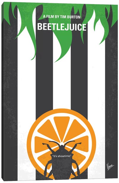 Beetlejuice Minimal Movie Poster Canvas Art Print - Orange Art