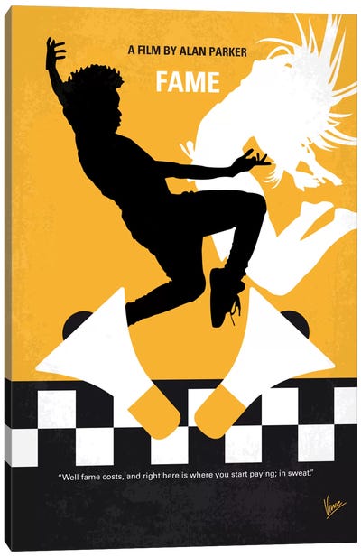 Fame Minimal Movie Poster Canvas Art Print - Black, White & Yellow Art