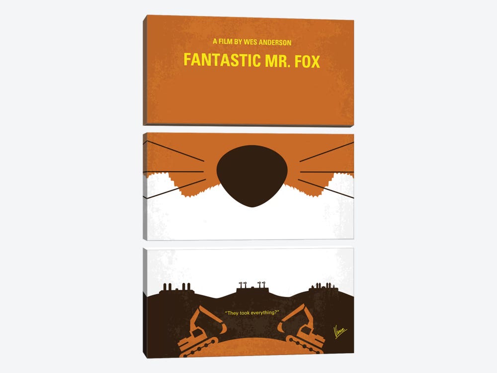 Fantastic Mr. Fox Minimal Movie Poster by Chungkong 3-piece Canvas Wall Art