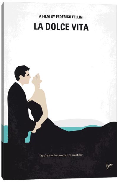 La Dolce Vita Minimal Movie Poster Canvas Art Print - Oscar Winners & Nominees