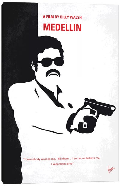 Medellin Minimal Movie Poster Canvas Art Print - Crime & Gangster Movie Art