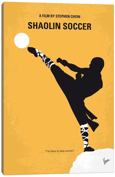 Shaolin Soccer Minimal Movie Poster Canvas Art Print - Black, White & Yellow Art