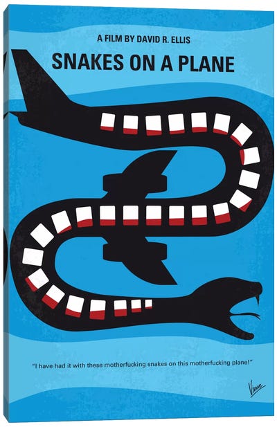 Snakes On A Plane Minimal Movie Poster Canvas Art Print - Airplane Art