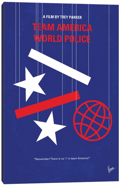 Team America: World Police Minimal Movie Poster Canvas Art Print - Action & Adventure Minimalist Movie Posters