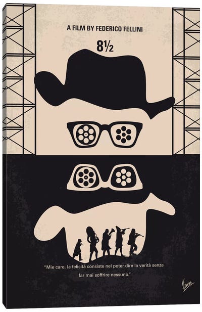 8 1/2 Minimal Movie Poster Canvas Art Print - Dramas Minimalist Movie Posters