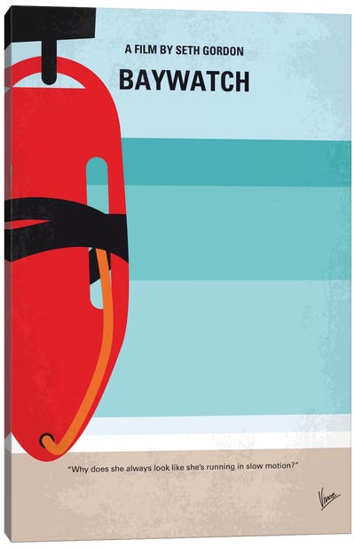 Baywatch Minimal Movie Poster Canvas Art Print - Action & Adventure Minimalist Movie Posters