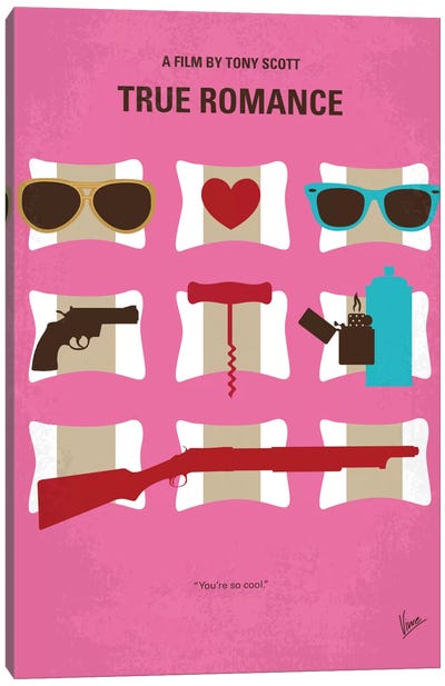 True Romance Minimal Movie Poster Canvas Art Print - Crime Minimalist Movie Posters