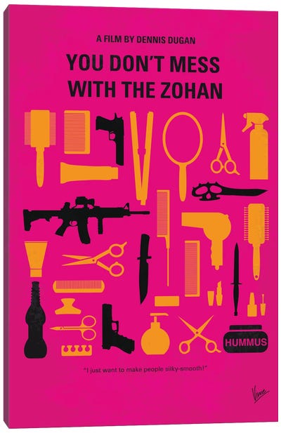 You Don't Mess With The Zohan Minimal Movie Poster Canvas Art Print - Action & Adventure Minimalist Movie Posters