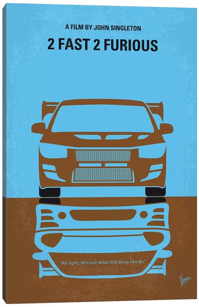 2 Fast 2 Furious Minimal Movie Poster Canvas Art Print - Fast & Furious