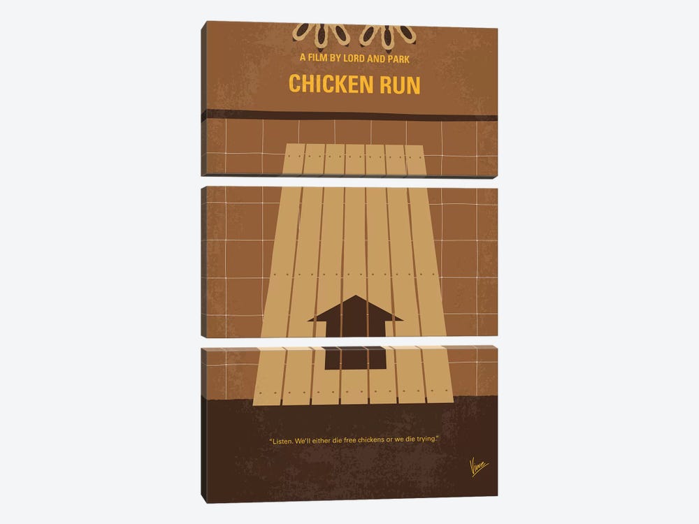 Chicken Run Minimal Movie Poster by Chungkong 3-piece Canvas Wall Art