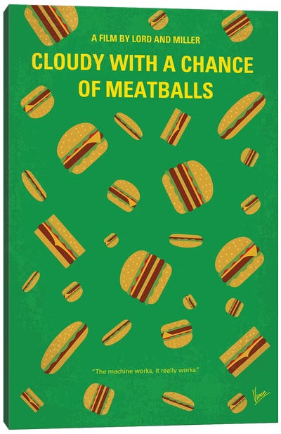 Cloudy With A Chance Of Meatballs Minimal Movie Poster Canvas Art Print - Sandwich Art