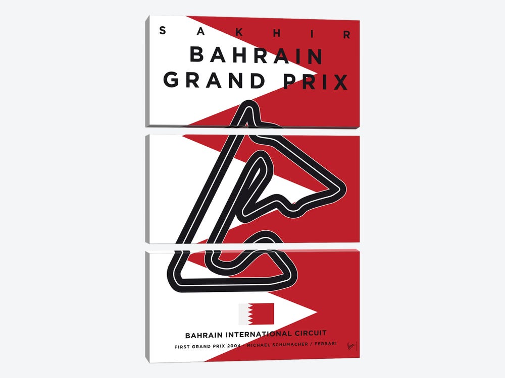 F1 Bahrain Race Track Minimal Poster by Chungkong 3-piece Canvas Art Print