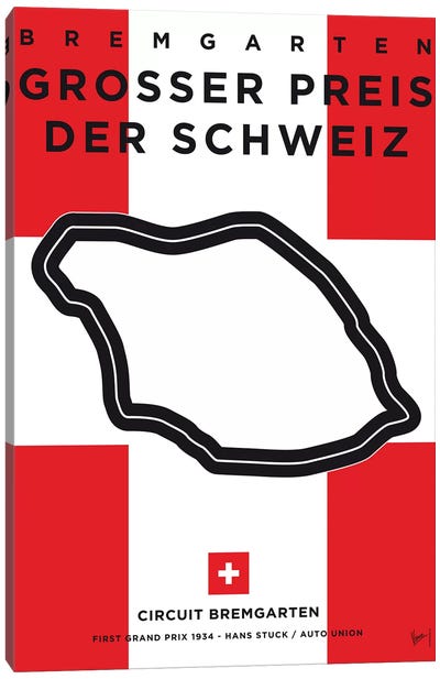 F1 Bremgarten Race Track Minimal Poster Canvas Art Print - Auto Racing Art
